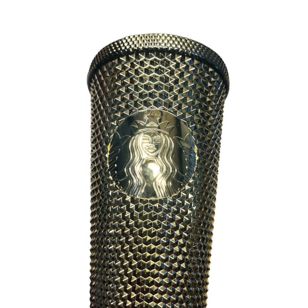 STARBUCKS Tumbler New Grande Holiday 2022 Gold Bling Metallic Chrome Studded